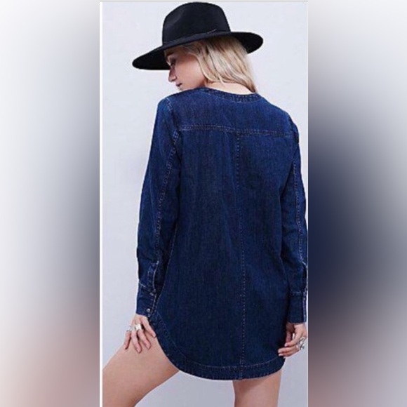 Free People Dresses & Skirts - Free People Neapolitan Dreams Indigo Lace Up Denim Tunic Mini Dress Size S
